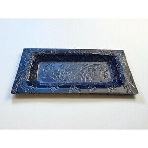 Hartman Studio Pottery Rectangular Clay Blue Tray with impressed design Signed
